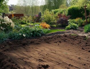 Ziemia w ogrodzie przygotowana do wysiewu lub nawożenia kompostem